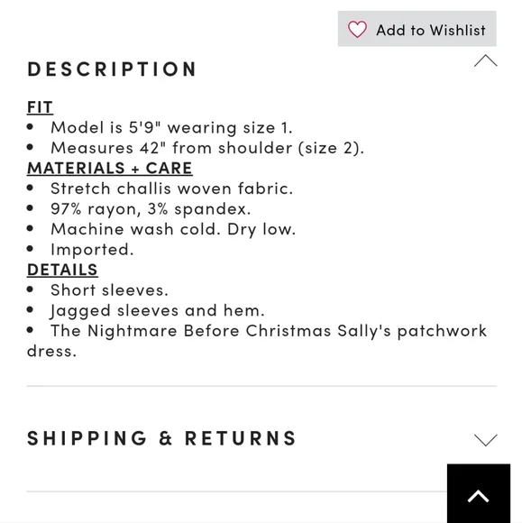 DISNEY THE NIGHTMARE BEFORE CHRISTMAS SALLY DRESS halloween - Picture 4 of 4